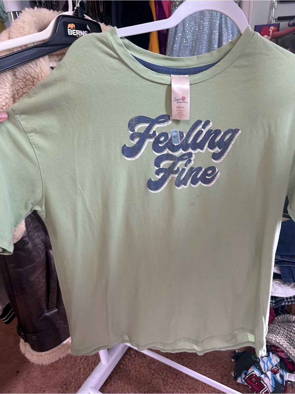 Secret Treasures Light Green Tee with Navy Script